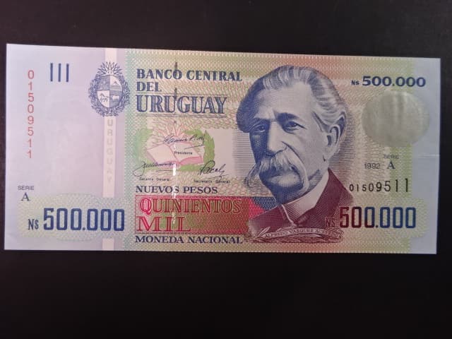 URUGUAY, 500.000 Nuevos Pesos 1992, BNB. B540a, Pi. 73