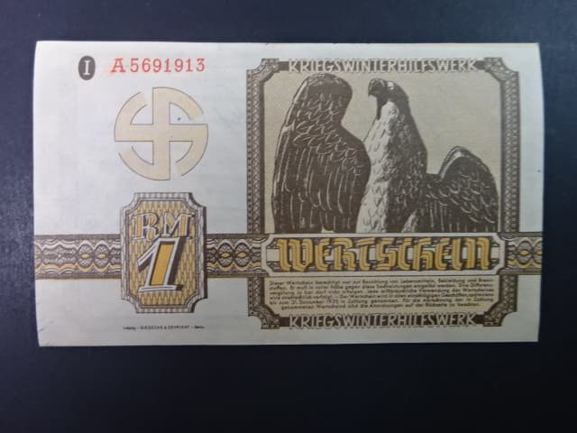 Winterhilfswerk 1934-1944 (Zimní pomoc), 1 RM 1939/1940 série A, Ro. 701, Grab. WHW-2