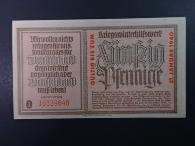Winterhilfswerk 1934-1944 (Zimní pomoc), 50 pf 1939/1940 série J Gultig bis zum 31.Januar 1940, Ro. 708, Grab. WHW-9