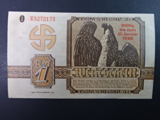 Winterhilfswerk 1934-1944 (Zimní pomoc), 1 RM 1939/1940 série E Gultig bis zum 31.Januar 1940, Ro. 709, Grab. WHW-10