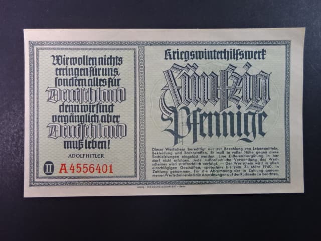 Winterhilfswerk 1934-1944 (Zimní pomoc), 50 pf 1939/1940 série A Reihe II, Ro. 711, Grab. WHW-12