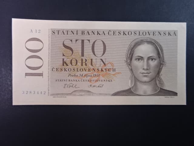 100 Kčs 24.10.1951 nevydaná, série A 12, původní exemplář