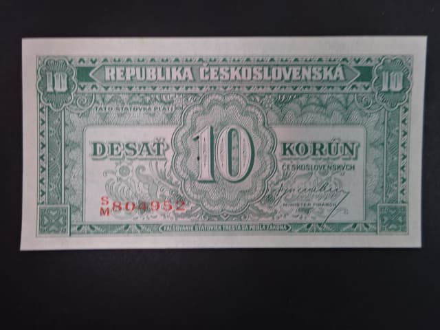 10 Kčs 1945 série S/M, perf. "3md" nad sebou
