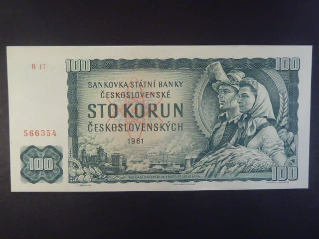 100 Kčs 1961 série R 17, úzký číslovač 1a