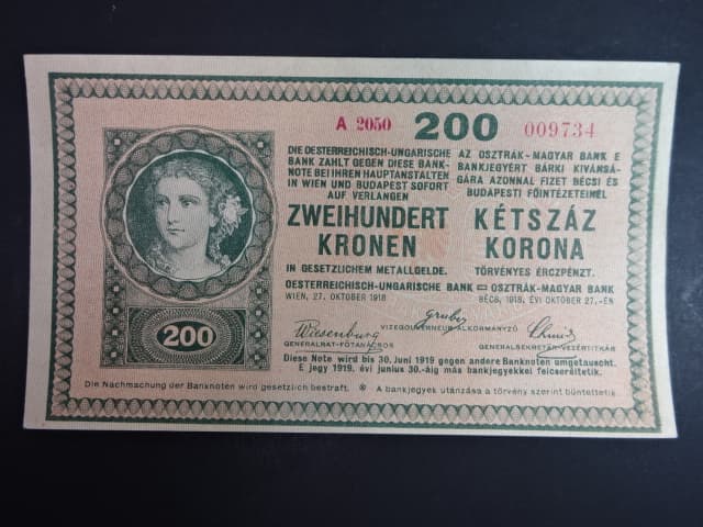 200 K 1918 série A 2050 s podtiskem na R, vydání MMR