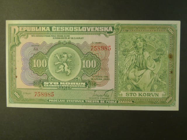 100 Kč 1920 série As, rezavé skvrnky
