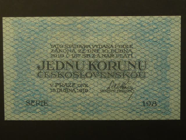 1 Kč 1919 série 198, modro-zelená