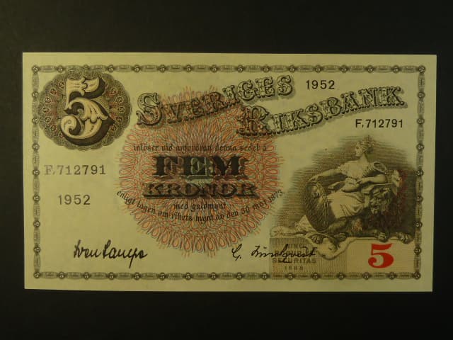 5 Kronor 1952 var. podpisu 2, Pi. 33ai