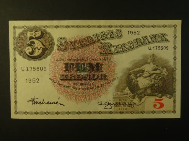 5 Kronor 1952 var. podpisu 7, Pi. 33ai