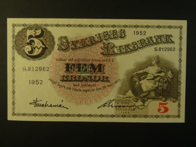5 Kronor 1952 var. podpisu 8, Pi. 33ai