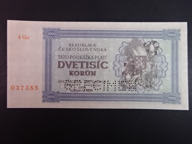 2000 K 1945 série 4 Go, perf. SPECIMEN dole, poloha vodoznaku A