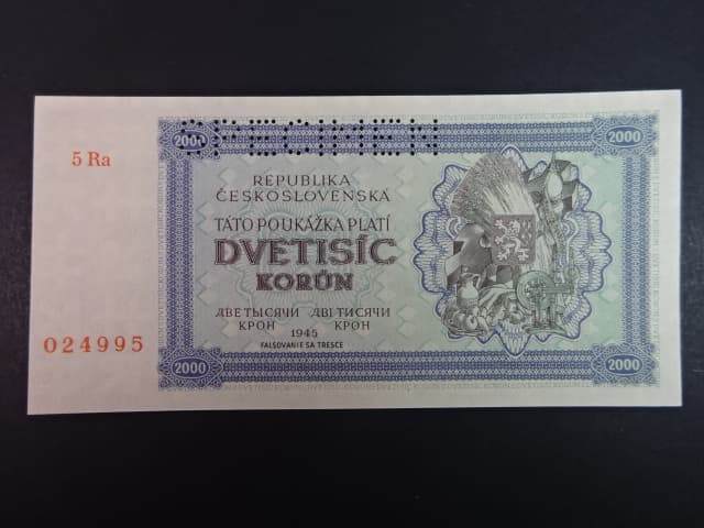 2000 K 1945 série 5 Ra, perf. SPECIMEN nahoře, poloha vodoznaku A