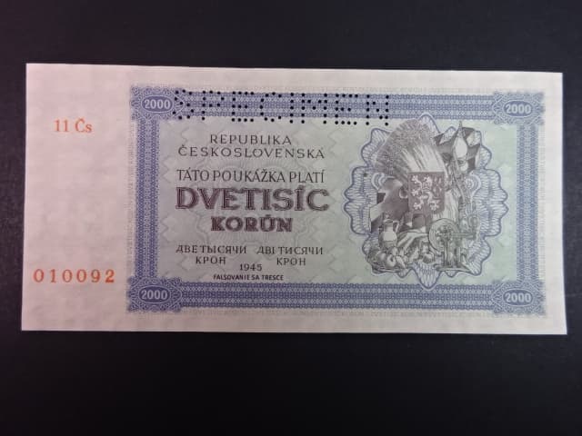 2000 K 1945 série 11 Čs, perf. SPECIMEN nahoře, poloha vodoznaku C