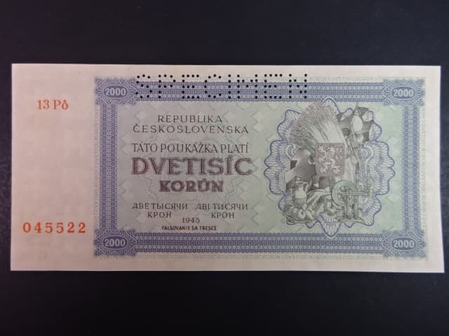 2000 K 1945 série 13 Pó, perf. SPECIMEN nahoře, poloha vodoznaku B
