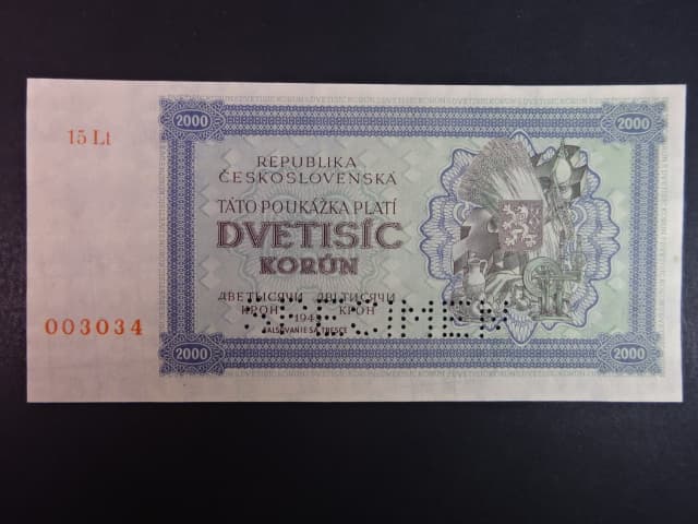 2000 K 1945 série 15 Lt, perf. SPECIMEN dole, poloha vodoznaku A