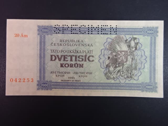 2000 K 1945 série 20 Ám, perf. SPECIMEN nahoře, poloha vodoznaku A