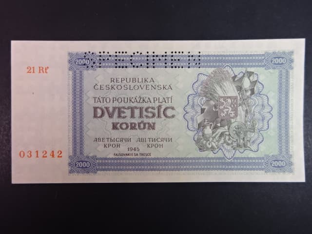 2000 K 1945 série 21 Rť, perf. SPECIMEN nahoře, poloha vodoznaku A