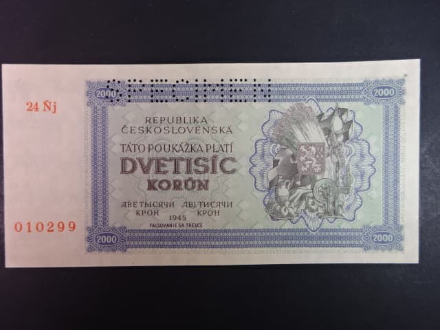 2000 K 1945 série 24 Ňj, perf. SPECIMEN nahoře, poloha vodoznaku A