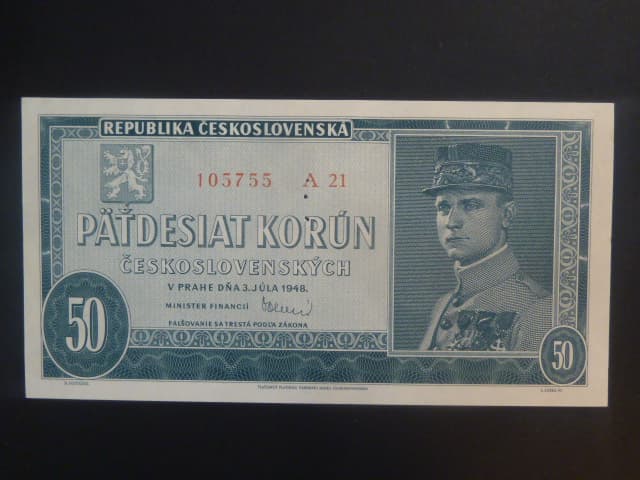 50 Kčs 1948 serie A 21, perf. "3md" nad sebou