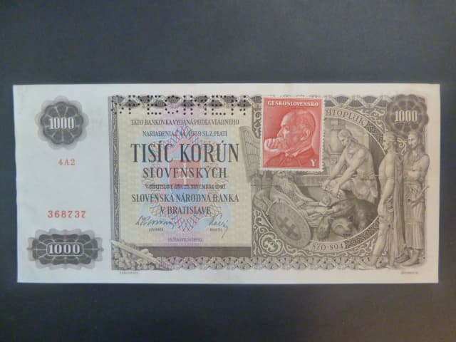 1000 Ks 1940, kolkovaná série 4A2, perf. SPECIMEN nahoře