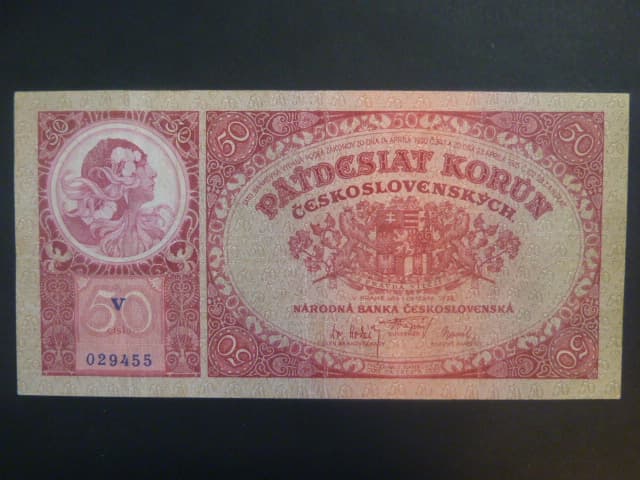 50 Kč 1929 série V, chybotisk "OKTOBRA"