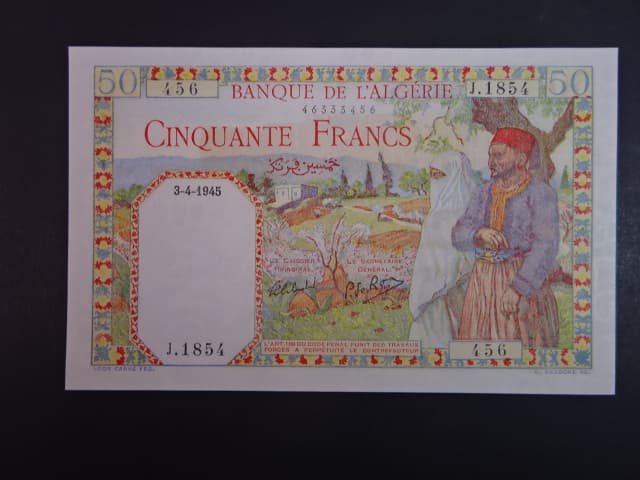 ALŽÍR, 50 Francs 1945, BNB. B130e, Pi. 87