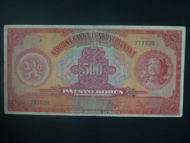 500 Kč 1929 série A s dotištěnou čárkou