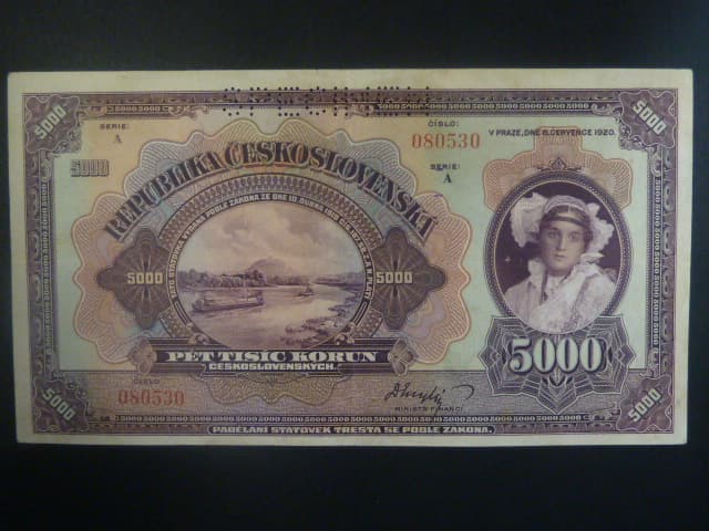 5000 Kč 1920 série A, perf. SPECIMEN