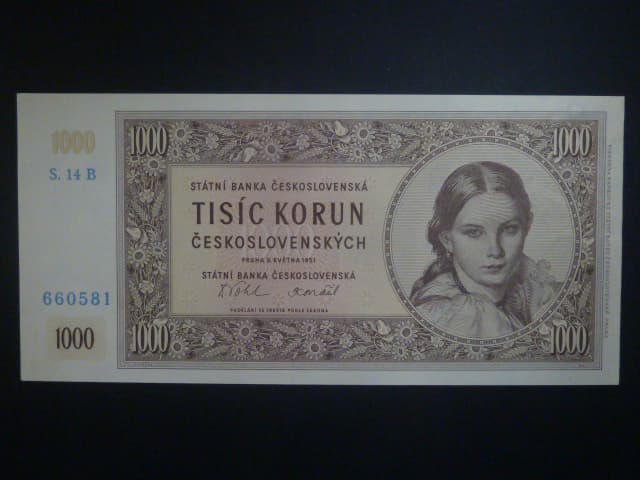 1000 Kčs 1951 série 14 B, nevydaná, původní