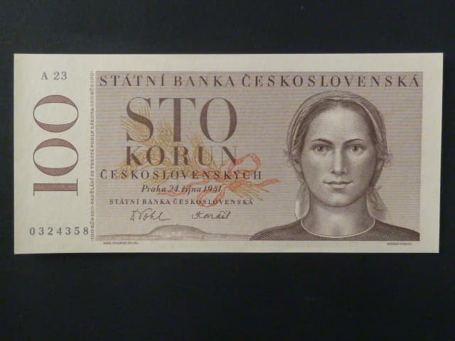 100 Kčs 1951 série A 23, nevydaná, původní exemplář s černomodrým číslovačem, bezvadná kvalita