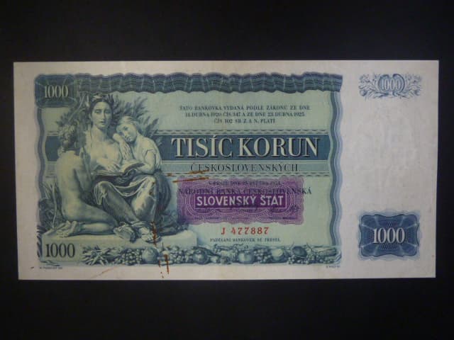 1000 Ks 1934/1939 s přetiskem série M, 2x perf. SPECIMEN dole
