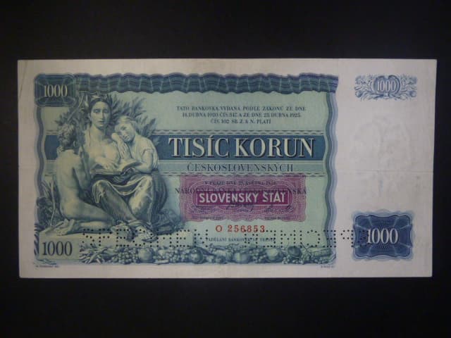 1000 Ks 1934/1939 s přetiskem série O, 2x perf. SPECIMEN dole
