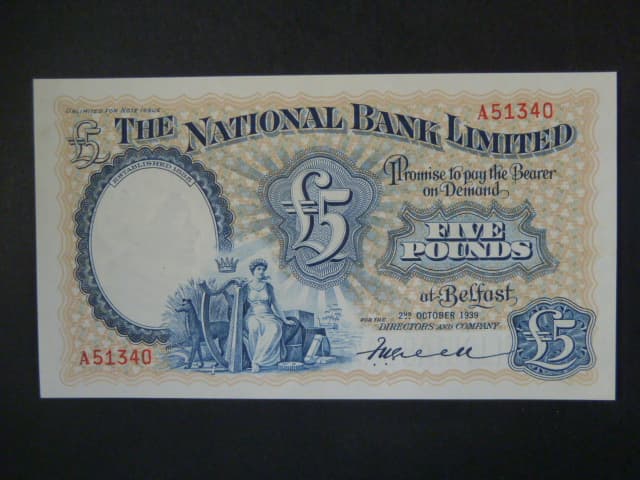 National Bank Limited, 5 Pounds 1939, BNB. B306c, Pi. 156
