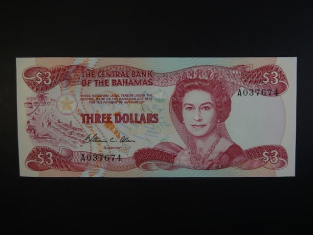 BAHAMY, 3 Dollars 1974, BNB. B309a, Pi. 44