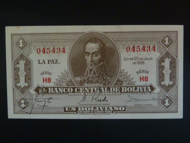 BOLÍVIE, 1 Boliviano 1928, BNB. B317h, Pi. 128b