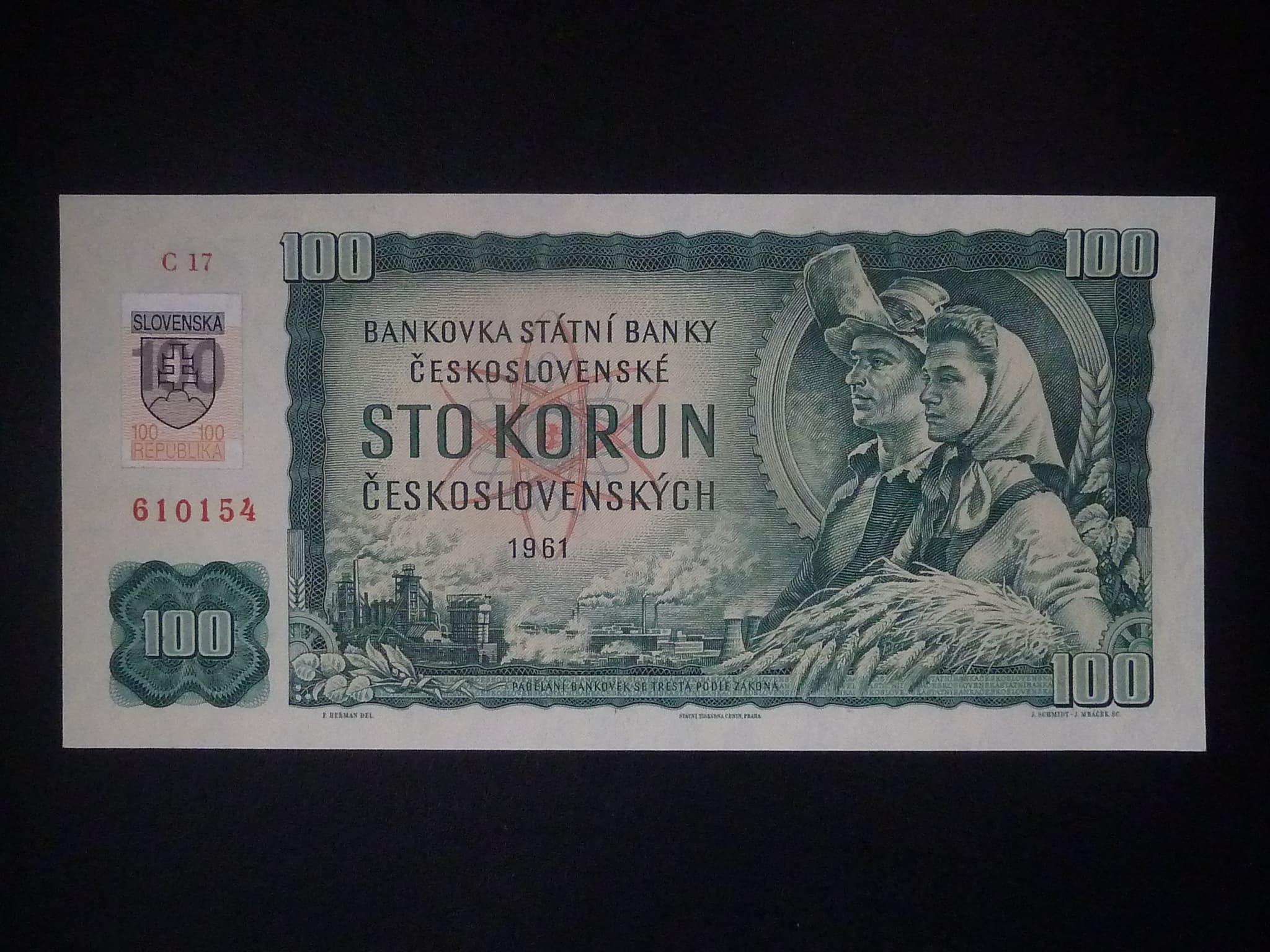100 Sk 1961/1993 série C 17, kolek, vodoznaková výztuž na rubu