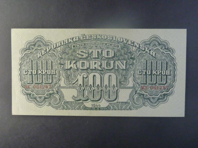 100 K 1944 série MX, číslovač 6b, chybotisk "PLATI"