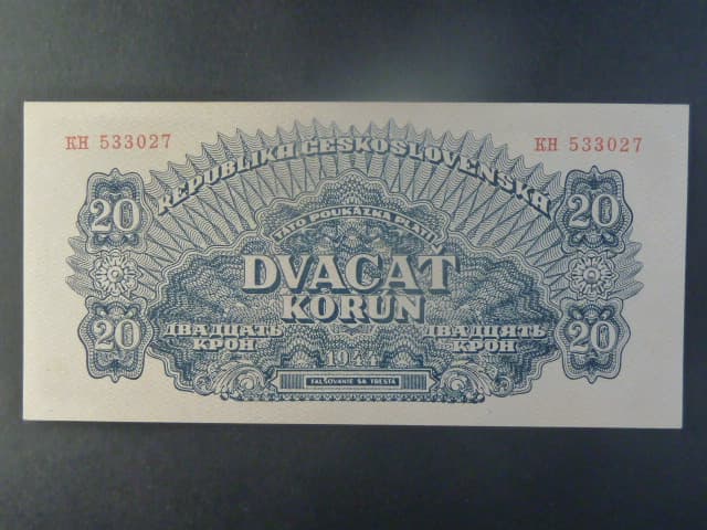20 K 1944 série KH, číslovač 6b, chybotisk se svislým rastrem na rubu