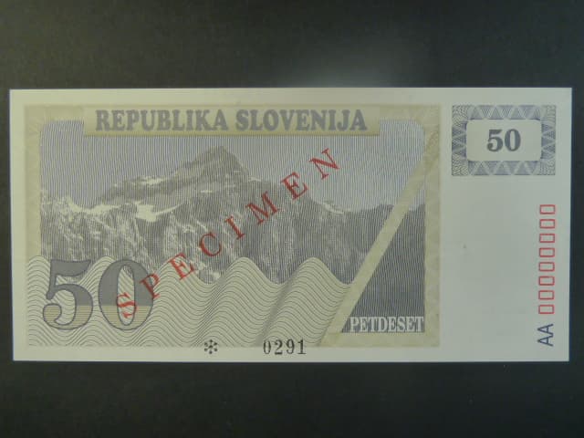 50 Tolarjev 1990, BNB. B205as1, Pi. 5, s přetiskem SPECIMEN, anulát