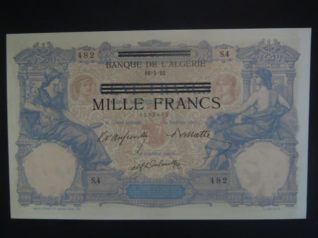 TUNIS, 1000 Francs 1892/1943 (Německá okupace WW2), BNB. B221a, Pi. 31