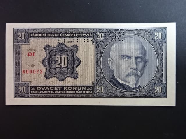 20 Kč 1926 série Of, perf. SPECIMEN z líce