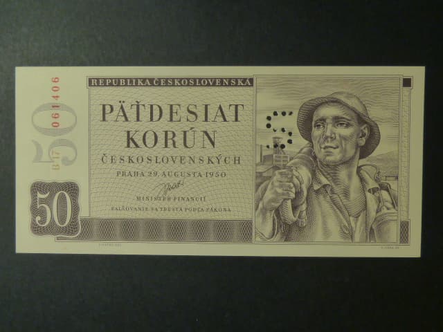 50 Kčs 1950 série B 17, perf. "S"