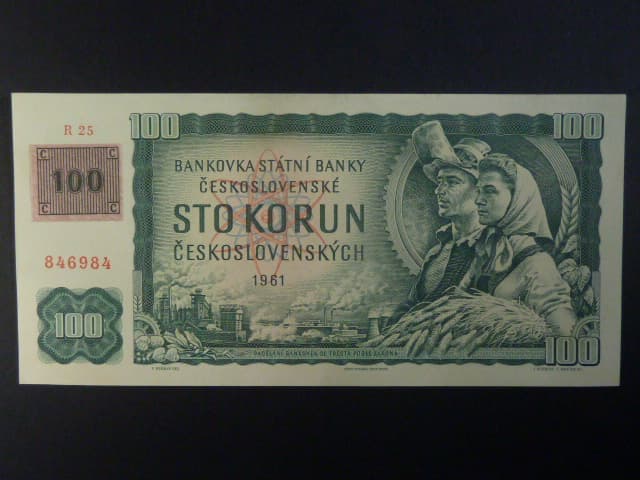 100 Kč 1961/1993 série R 25, kolek, úzký číslovač 1a