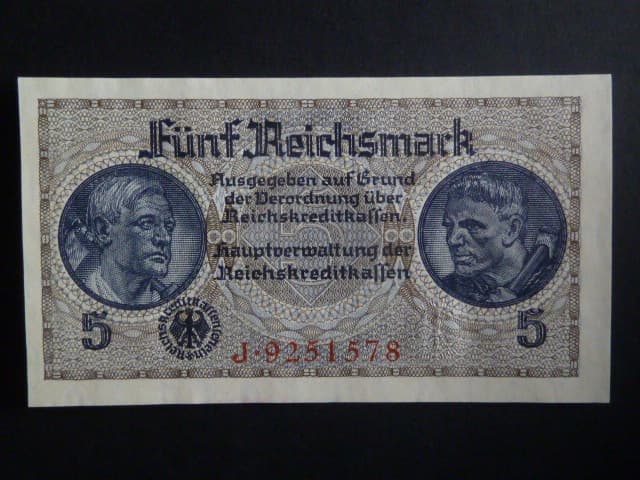 vydání pro obsazené území 1939-45, 5 Reichsmark série J, Ros. ZWK-4a
