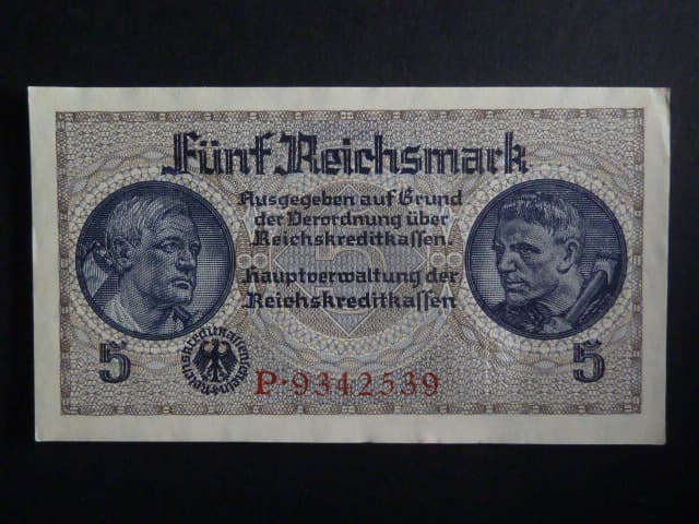 vydání pro obsazené území 1939-45, 5 Reichsmark série P, Ros. ZWK-4a