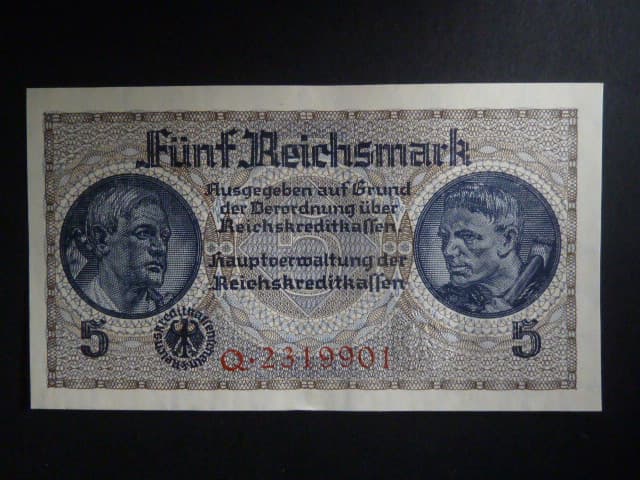 vydání pro obsazené území 1939-45, 5 Reichsmark série Q, Ros. ZWK-4a