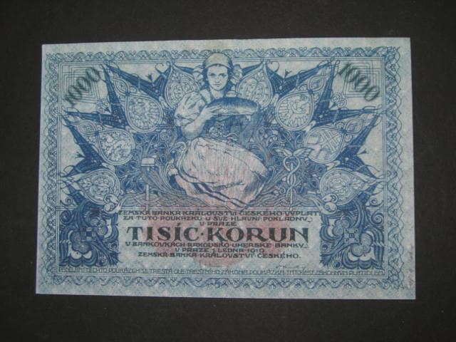 1000 K 1919 poukázka království českého, nevydaná, modrá, jednostranná
