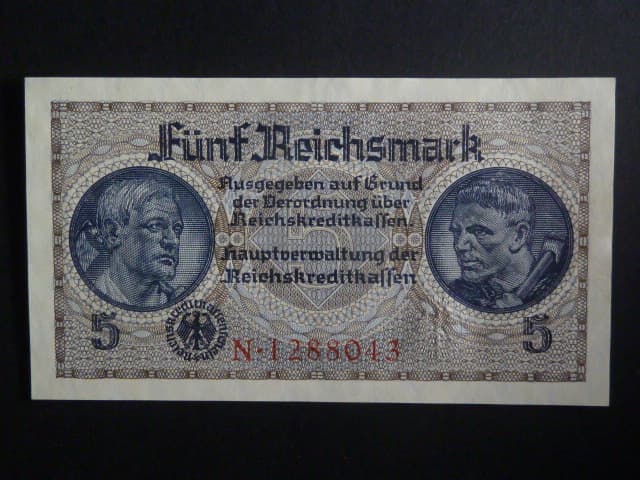 vydání pro obsazené území 1939-45, 5 Reichsmark série N, Ros. ZWK-4a