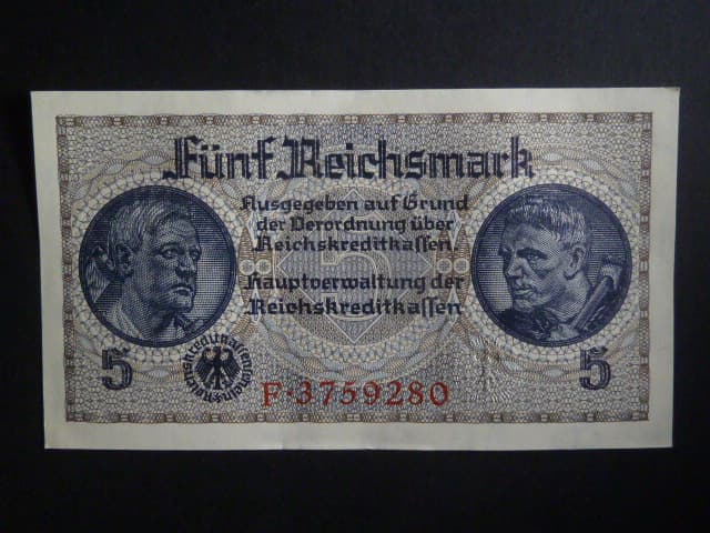 vydání pro obsazené území 1939-45, 5 Reichsmark série F, Ros. ZWK-4a