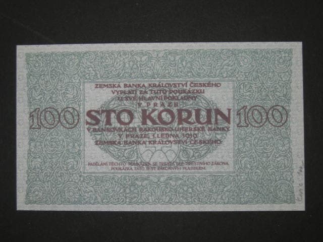 100 K 1919 poukázka království českého, nevydaná, jednostranná